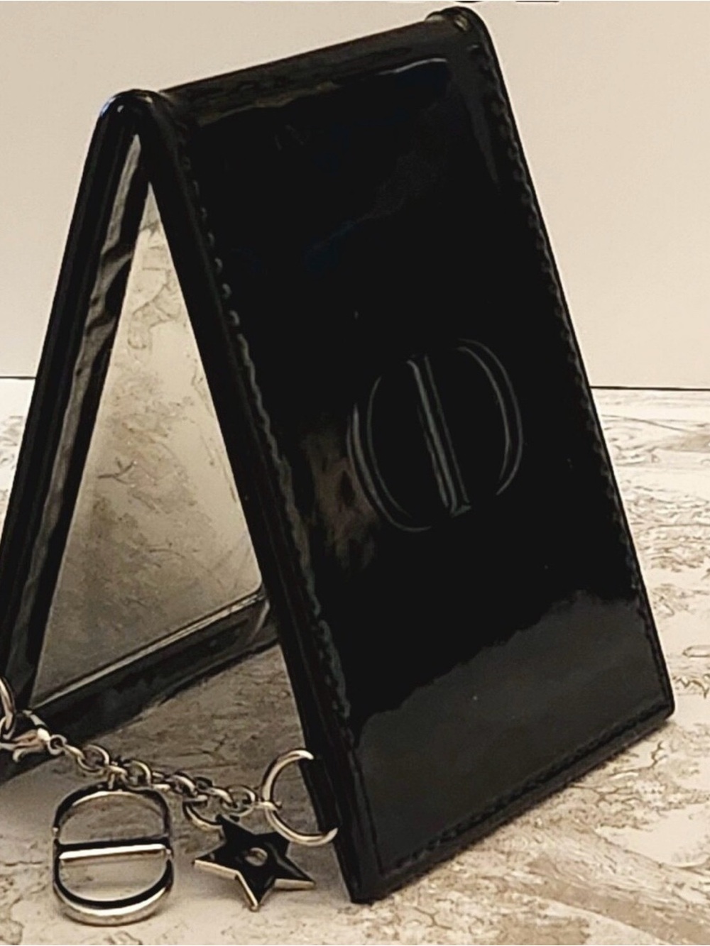 NEW Dior 2026 Black Patent Mirror with Silver Logo Charm